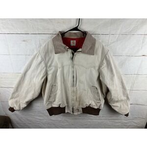 Carhartt Mens Bomber Canvas Jacket Quilt Lined Cotton Beige 2XL Santa Fe Stained